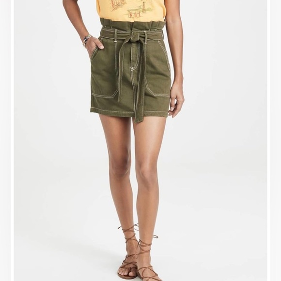 Free People Dresses & Skirts - Free People Splendor In The Grass Skirt Paper Bag Waist Army Green Size 6 NWT